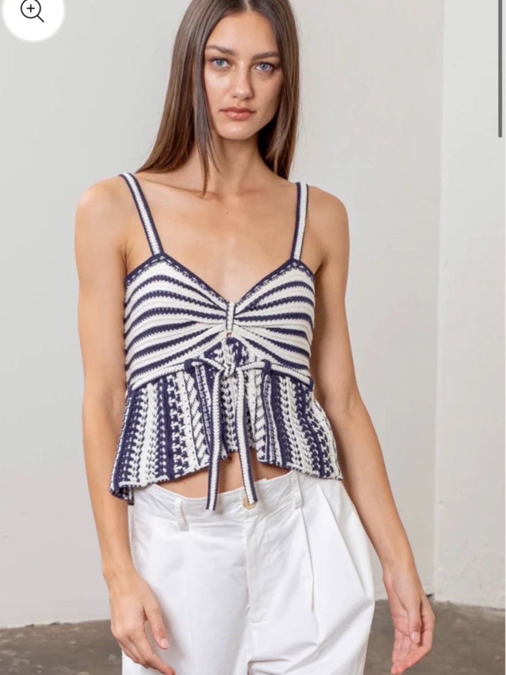NWT! Moon River Navy and Cream Striped Tie-Front Knit Cami